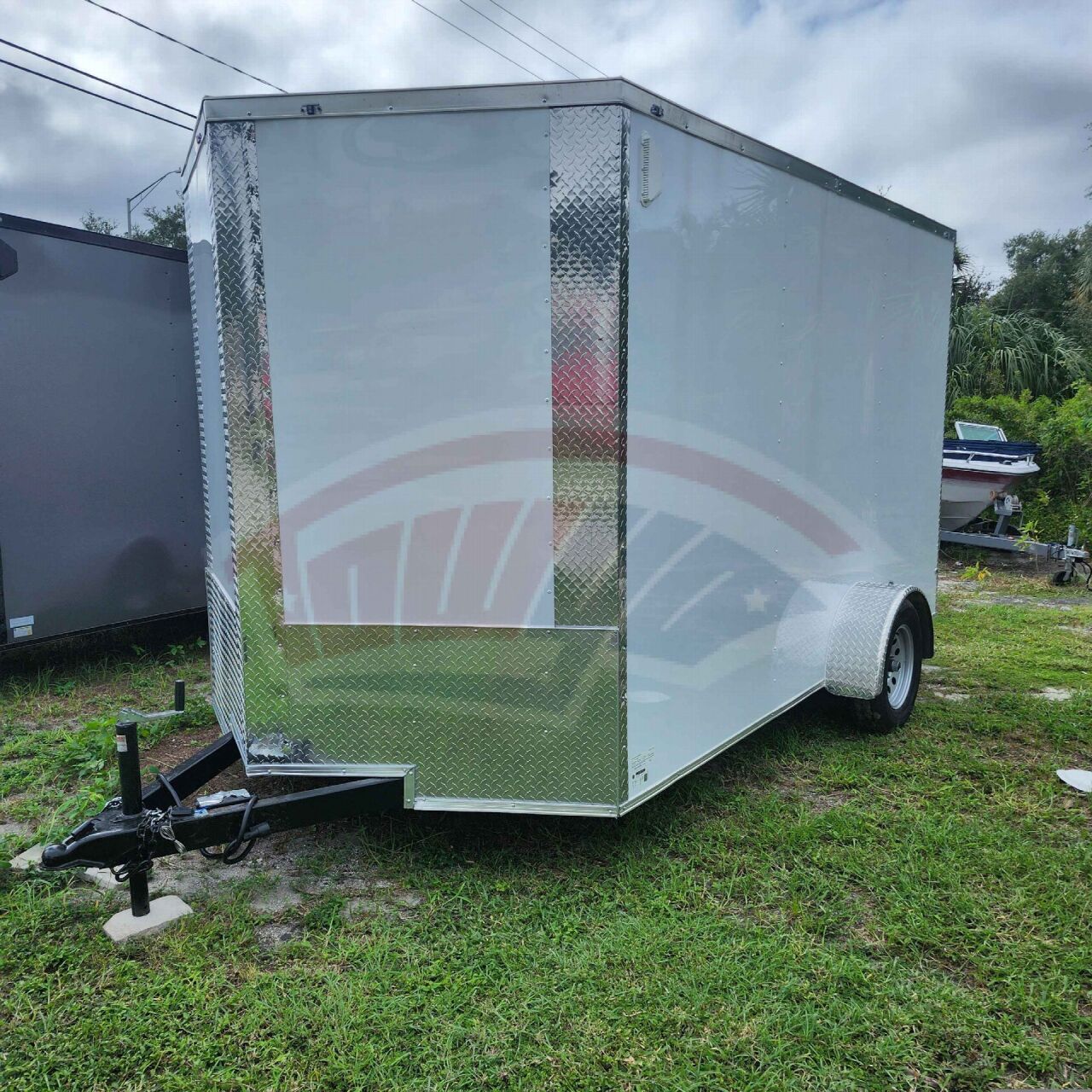 2026 J&C 7x12 Enclosed Cargo trailer in white, photo 3